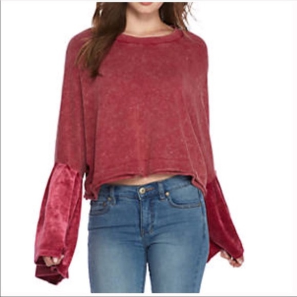 Free People Pink Bell Sleeve Relaxed Crop Sweater - Picture 3 of 8
